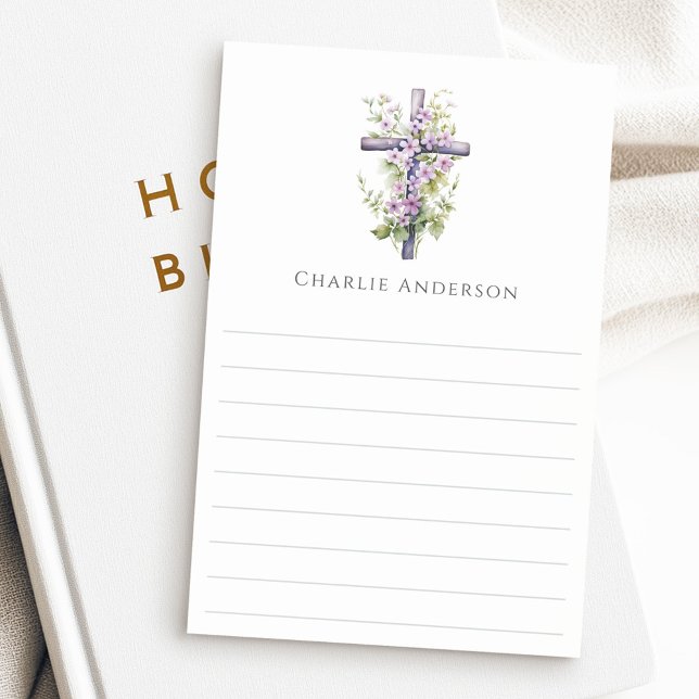 Bloco De Notas Nome de flor roxa cruz aquarela alinhada (Watercolor cross purple flower name lined post-it notes)