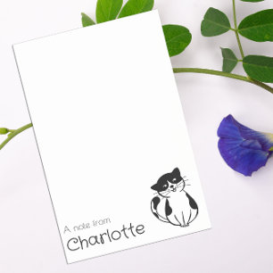 Bloco De Notas Nome de gato de desenho animado preto e branco fof