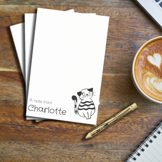 Bloco De Notas Nome de gato de desenho animado preto e branco fof (Criador carregado)
