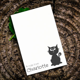 Bloco De Notas Nome de gato de desenho animado preto fofo