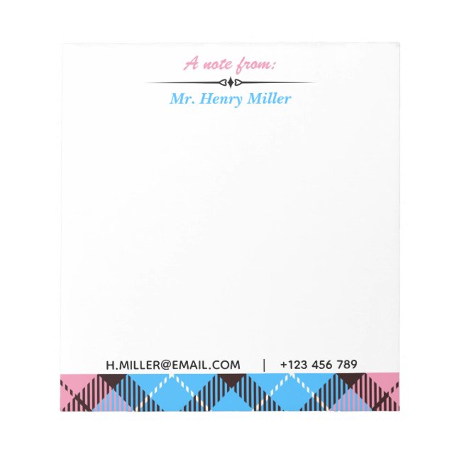 Bloco De Notas Nome de Script Personalizado Email Tel Xadrez Tart (Frente)