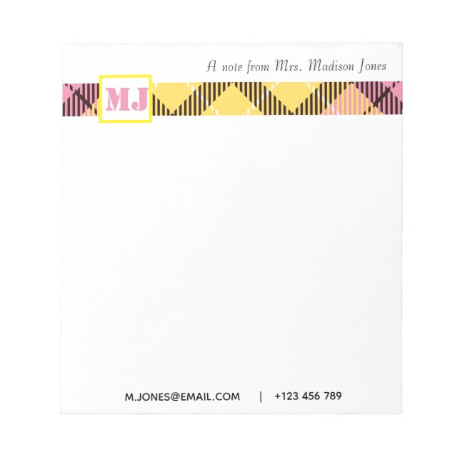 Bloco De Notas Nome de Script Profissional Xadrez de Monograma Mo (Frente)