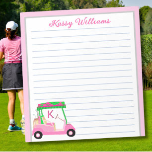 Bloco De Notas Nome do Carrinho de Golfe Personalizado Rosa Vincu
