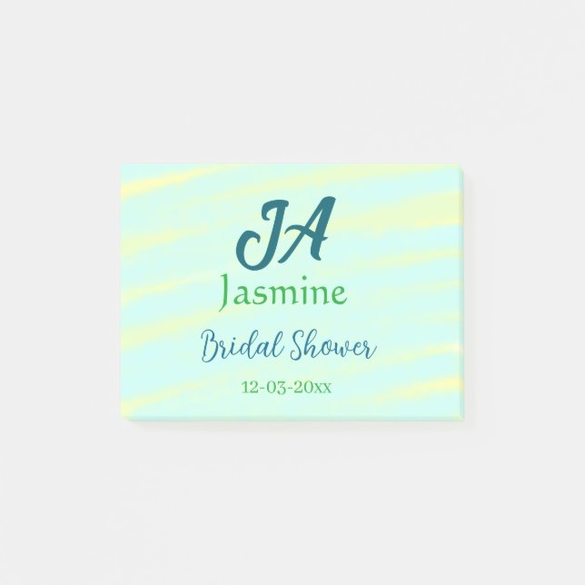 Bloco De Notas Nome do chá de noiva em aquarela pastel azul verde (Frente)