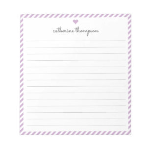 Bloco De Notas Nome do Coração de Script Feminino de Stripe Roxo