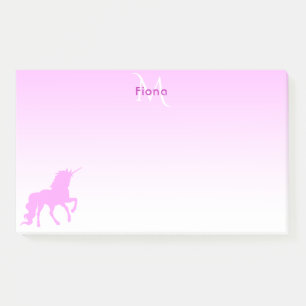 Bloco De Notas Nome do monograma branco cor-de-rosa Unicorn