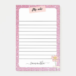 Bloco De Notas Nome do Monograma do rosa Glitter