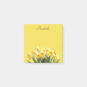 Bloco De Notas Nome do Monograma do Script Amarelo Floral Daffodi