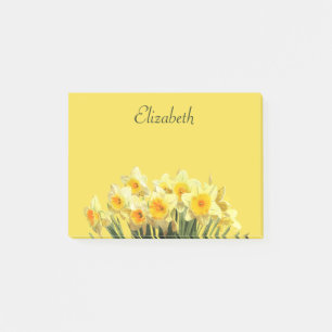 Bloco De Notas Nome do Monograma do Script Amarelo Floral Daffodi