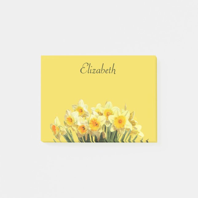 Bloco De Notas Nome do Monograma do Script Amarelo Floral Daffodi (Frente)