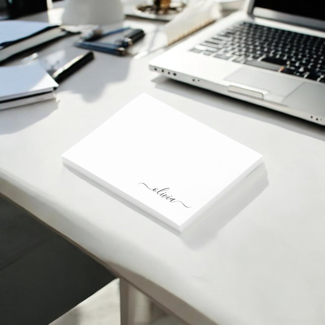 Bloco De Notas Nome do Monograma Girly de Script Moderno Branco N (Criador carregado)