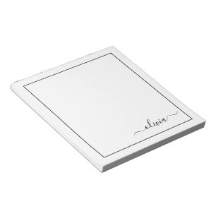 Bloco De Notas Nome do Monograma Girly de Script Moderno Branco N