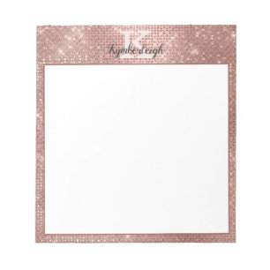 Bloco De Notas Nome do Monograma Glitter Glitter Sparkle Rosa