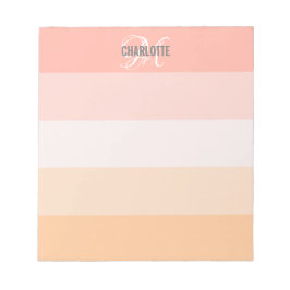 Bloco De Notas Nome do monograma listrado cor-de-rosa pincelado