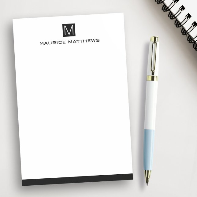 Bloco De Notas Nome do monograma masculino moderno - quadrado pre (Modern masculine monogram name black square post-it notes)