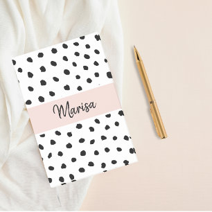 Bloco De Notas Nome do Monograma Moderno Pastel Pink & Black Pon