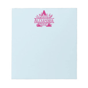 Bloco De Notas Nome do Monograma Personalizado, Rosa Minimalista