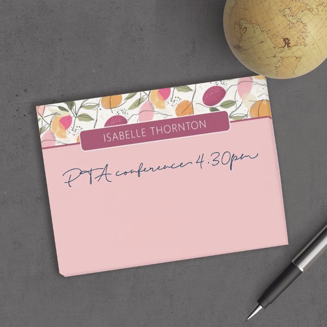 Bloco De Notas Nome do Padrão de Fruta Rosa e Laranja bonito (Pretty Post-it Notes)