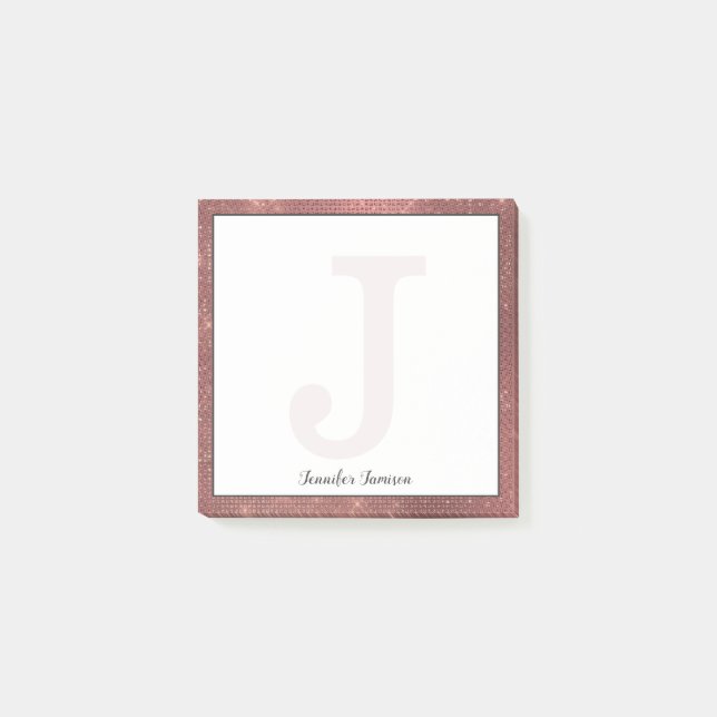 Bloco De Notas Nome do Pequeno Monograma de Diamante de Cobre (Frente)