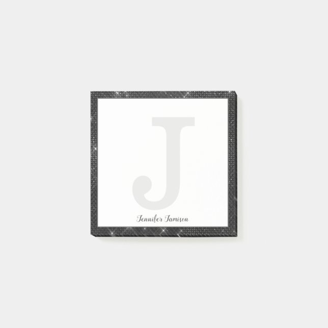 Bloco De Notas Nome do Pequeno Monograma do Diamante Preto (Frente)