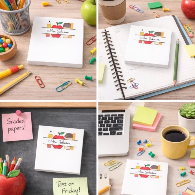 Bloco De Notas Nome do Professor Personalizado Régua Apple Pencil (Custom Teacher Name Apple Pencil Ruler Post-it Notes)