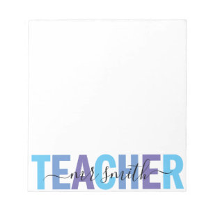 Bloco De Notas Nome do Professor Script Azul e Roxo Masculino