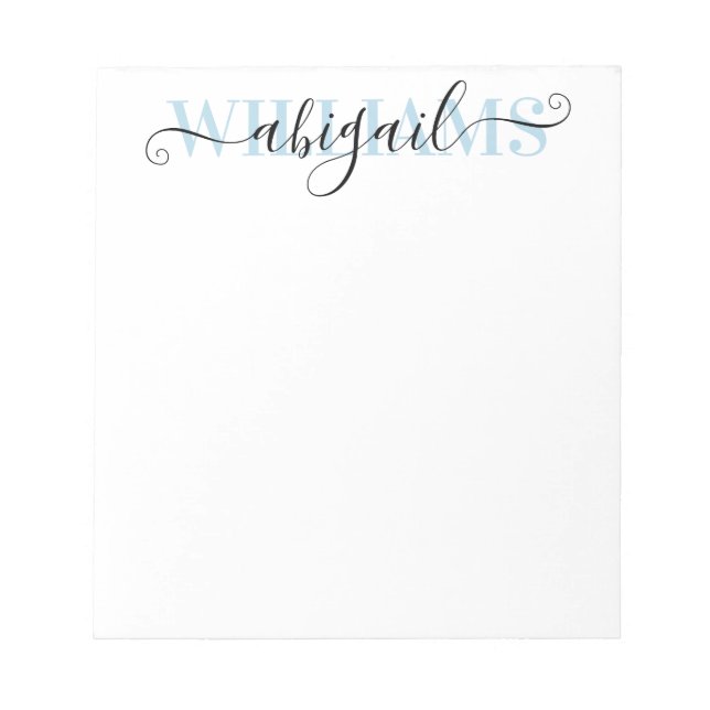 Bloco De Notas Nome do Script de Caligrafia Azul Preto Elegante (Frente)