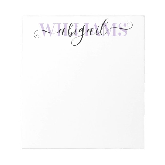 Bloco De Notas Nome do Script de Caligrafia Roxo Preto Elegante (Frente)