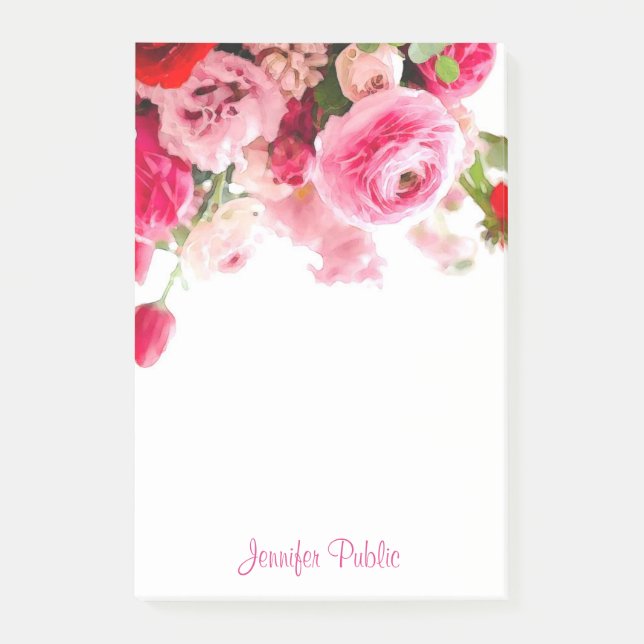 Bloco De Notas Nome do Script de Mão do Rosa de Aquarela (Frente)