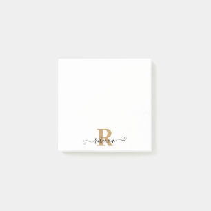 Bloco De Notas Nome do Script de Mão Dourado do Monograma Preto M