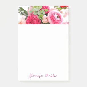 Bloco De Notas Nome do Script de Mão Floral do Modelo de Rosa de