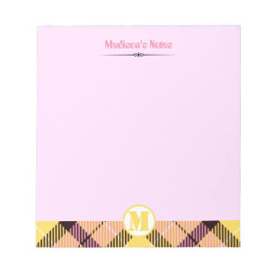 Bloco De Notas Nome do Script do Monograma Amarelo Tartan Amarelo