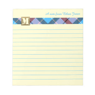 Bloco De Notas Nome do Script do Monograma Moderno Tartan Canary