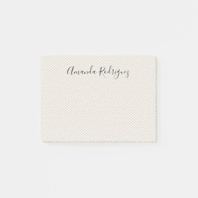 Bloco De Notas Nome do Script Elegante na Textura de Canvas do Fa (Frente)