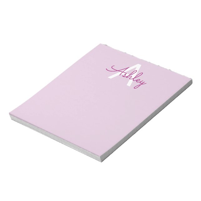 Bloco De Notas Nome do Script & Monograma | Magenta e Roxo Claro (Invertido)