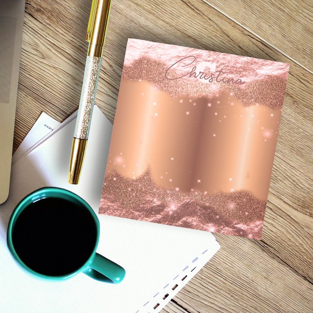 Bloco De Notas Nome Dourado E Monograma Da Folha Glitter Esparsa (Criador carregado)