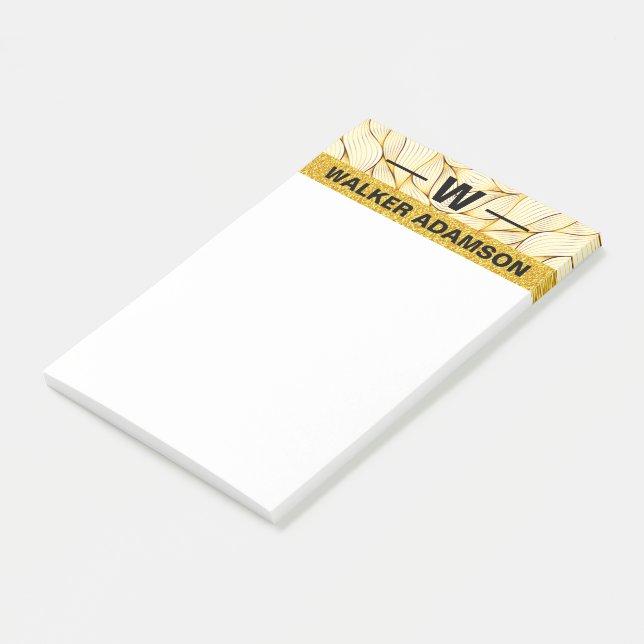 Bloco De Notas Nome Dourado na moda Monograma, Elegante Mínimo (Inclinado)