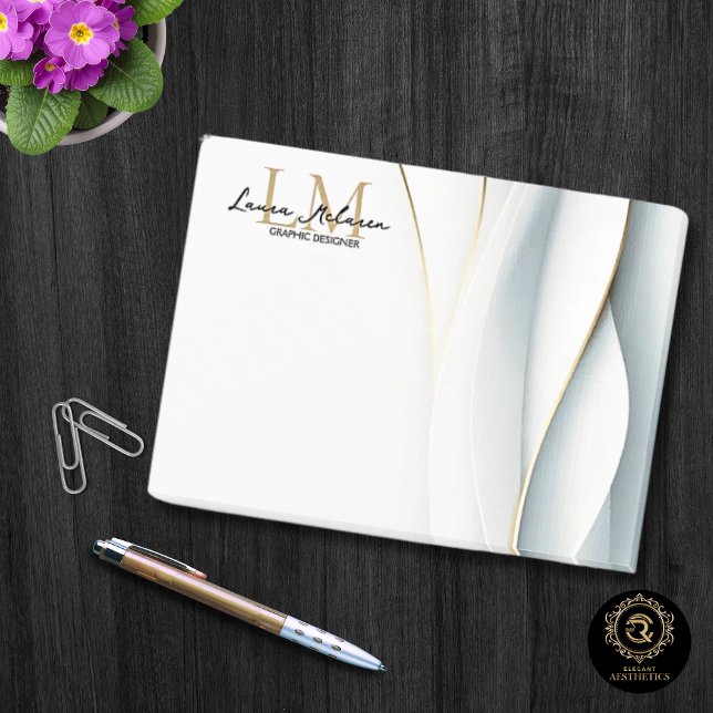 Bloco De Notas Nome em Letra de Forma com Monograma Dourado Profi (Gold Monogram Script Name Professional Post-it Notes)