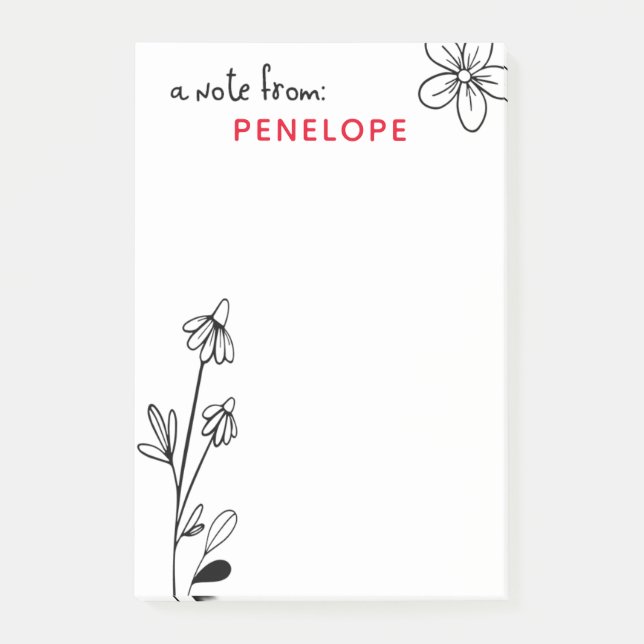 Bloco De Notas Nome Floral Branco e Preto (Frente)