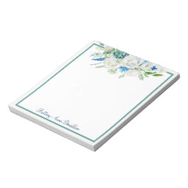 Bloco De Notas Nome Floral de Cor Branca Azul Personalizar