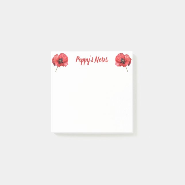 Bloco De Notas Nome Floral de Poppy com Aquarela (Frente)