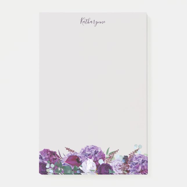 Bloco De Notas Nome Floral Roxo bonito (Frente)