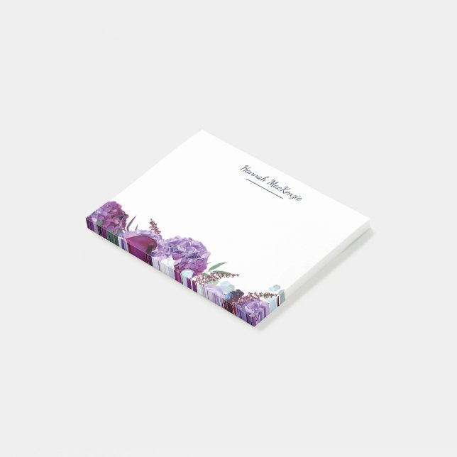 Bloco De Notas Nome Floral Roxo Moderno (Inclinado)