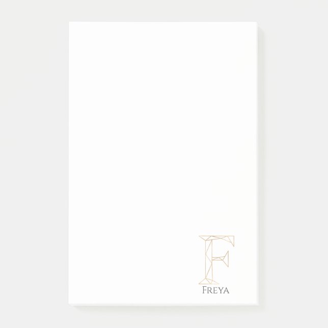 Bloco De Notas Nome geométrico Dourado Letra F Monograma (Frente)