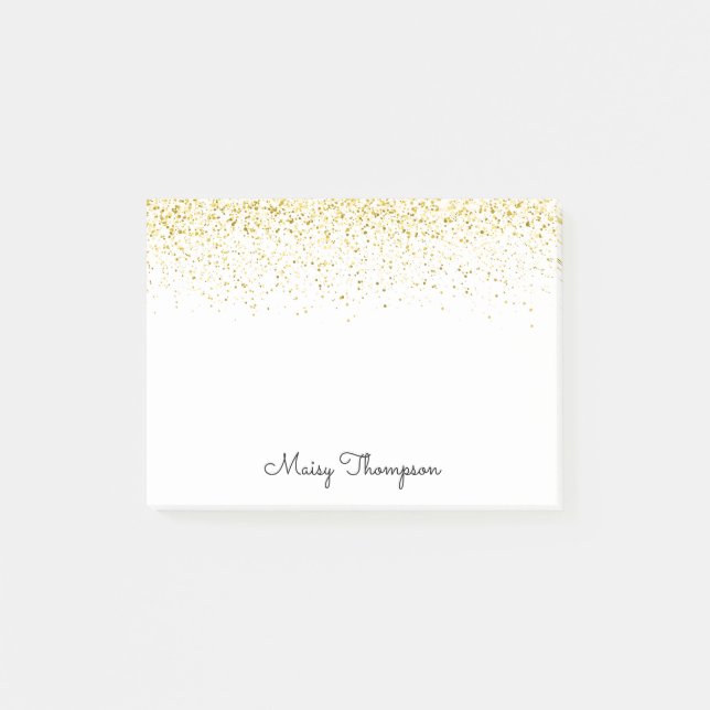 Bloco De Notas Nome Glitter Dourado Chic (Frente)