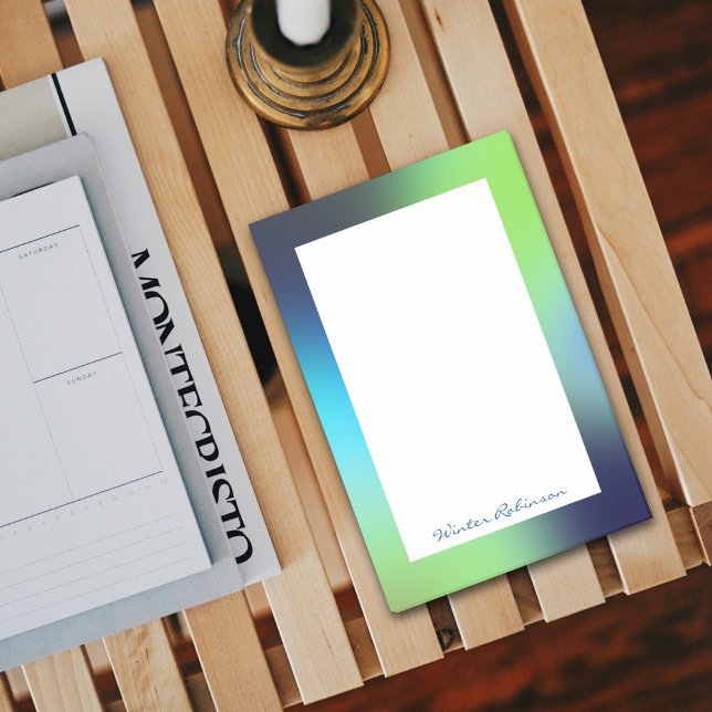 Bloco De Notas Nome holográfico azul turquesa verde-azul-turquesa (Stylish holographic design for script  named post-it notes)