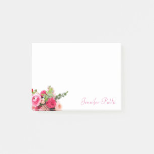 Bloco De Notas Nome Manuscrito Chic Watercolor Floral Modelo