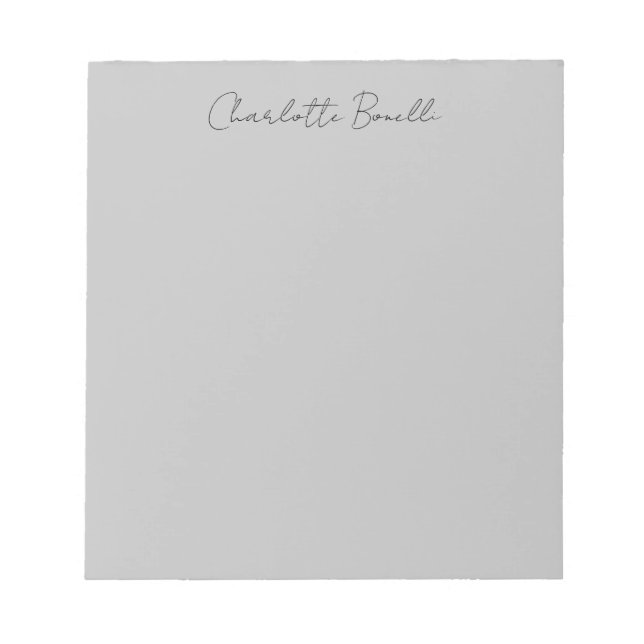 Bloco De Notas Nome Manuscrito Minimalista Cinza (Frente)