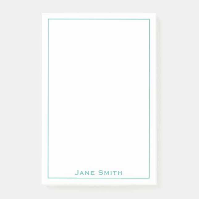 Bloco De Notas Nome | Mínimo Corporativo — Teal Simples/Branco (Frente)