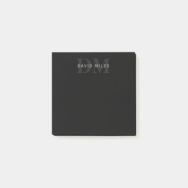 Bloco De Notas Nome Moderno e Monograma | Cinzas e preto (Frente)
